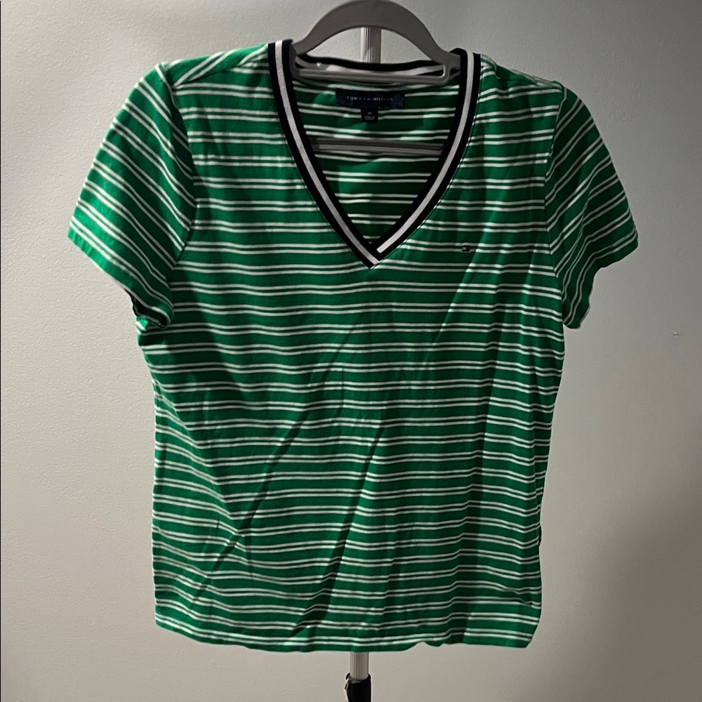 Tommy Hilfiger Green and White Striped Tee
